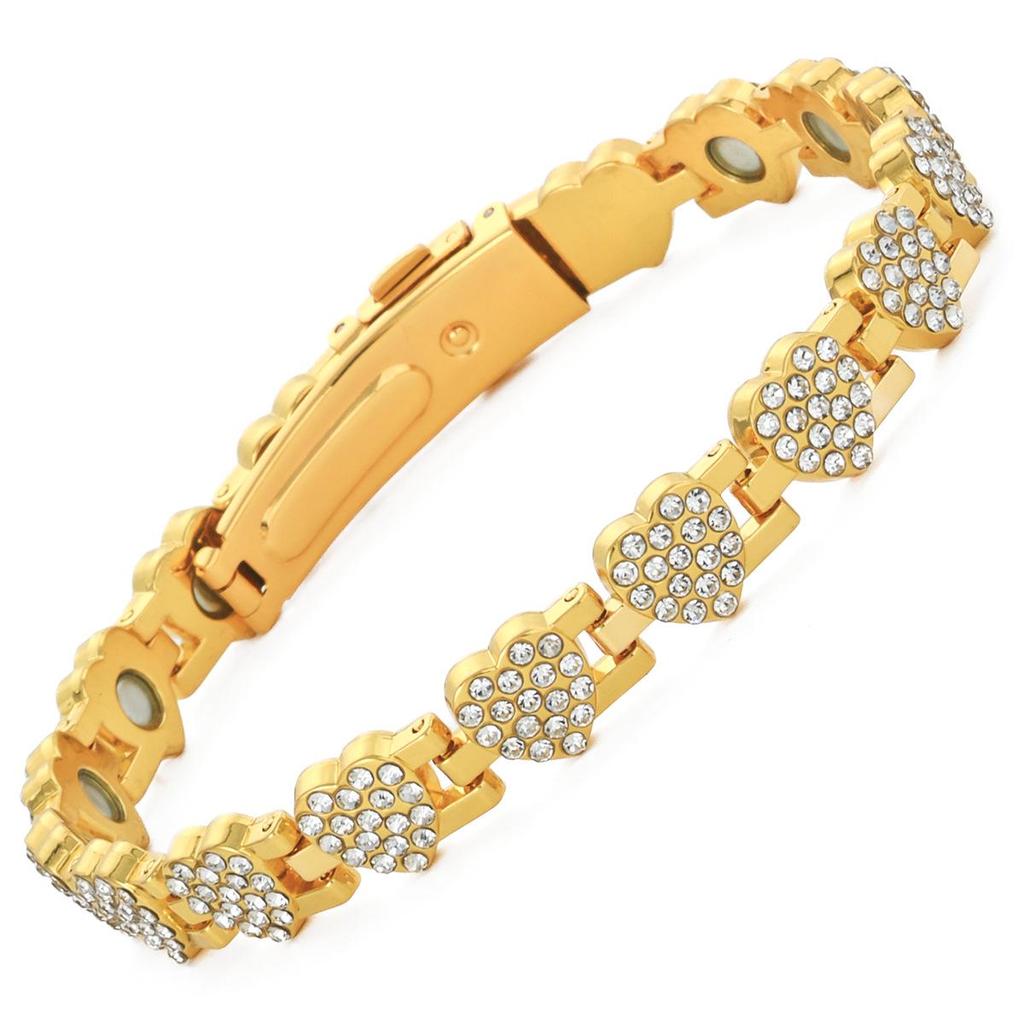European & American Magnetic Bracelet: Fashionable Four-leaf Clover Alloy with Diamond Inlay, Single Row Magnetic Jewelry for Women.