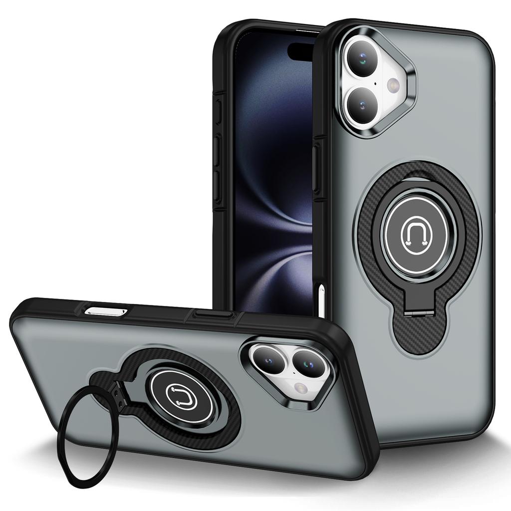 For iPhone 16 Case TPU+PC Magnetic Car Mount Phone Cover with Ring Kickstand