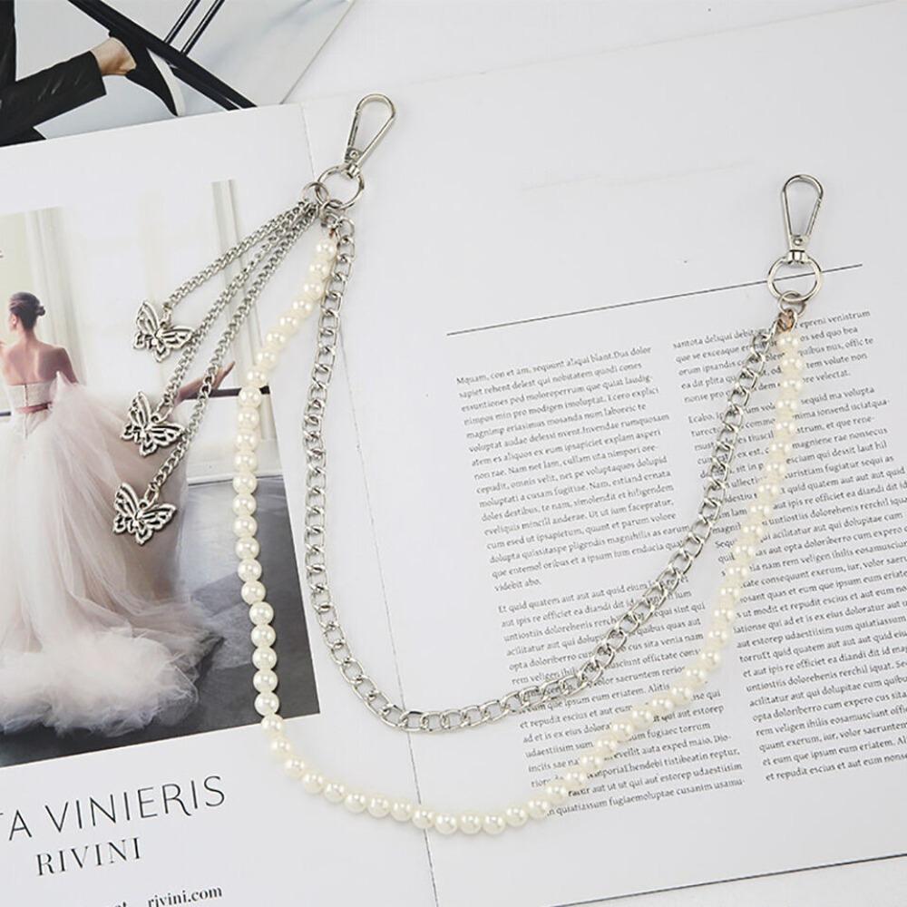 Hip Hop Style Butterfly Pendant Pants Chain Retro Style Multi Layer Pearls Jeans Chain Waist Chain Jewelry Metal