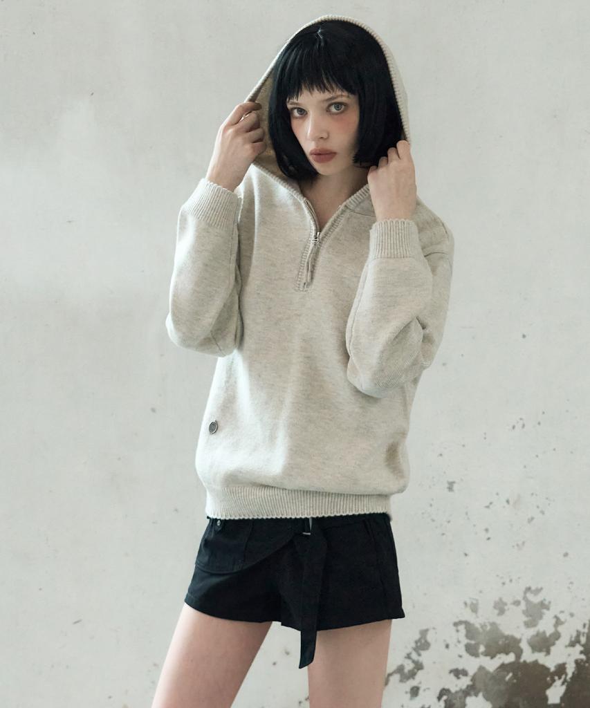 LEATHERY Essential Half Zip Hoodie [Oatmeal]