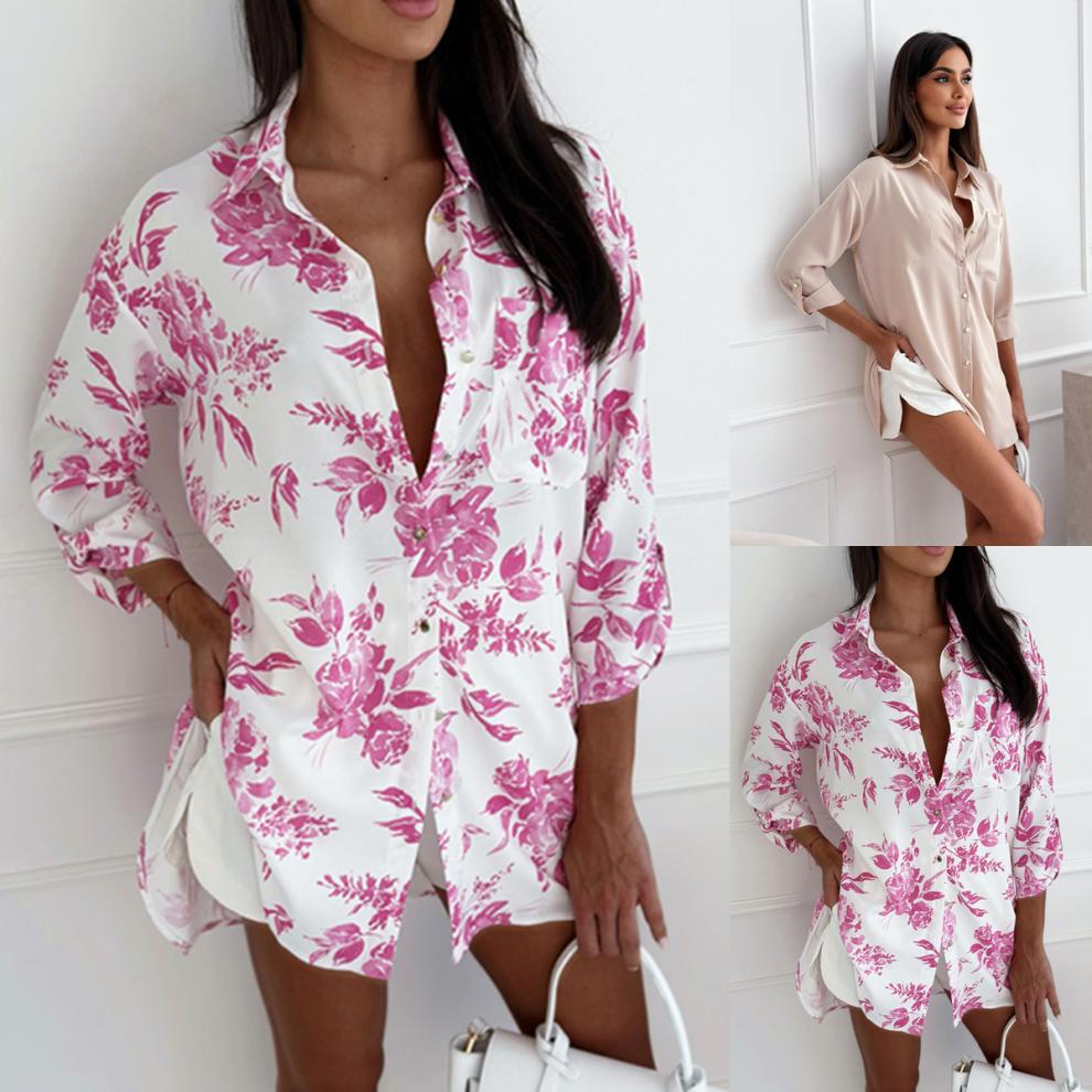 European & American Style Lace-Up Cardigan Dress with Roll-Up Sleeves