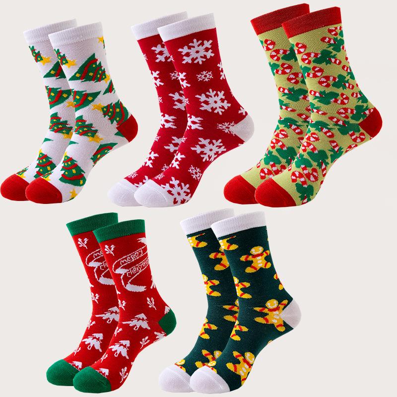 2025 Autumn/Winter Christmas Cotton Socks with Santa Claus and Snowman Cartoon Design