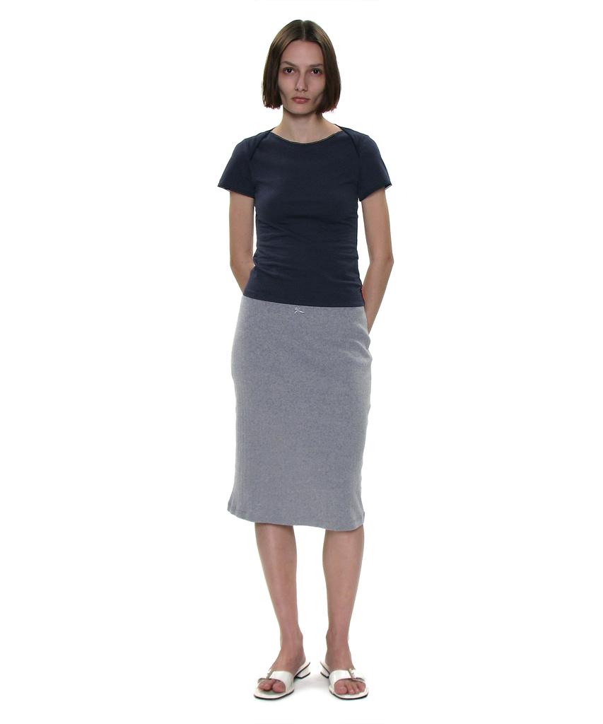 Partimento Woman Pwc Lace Trim Eyelet Midi Skirt_Melange