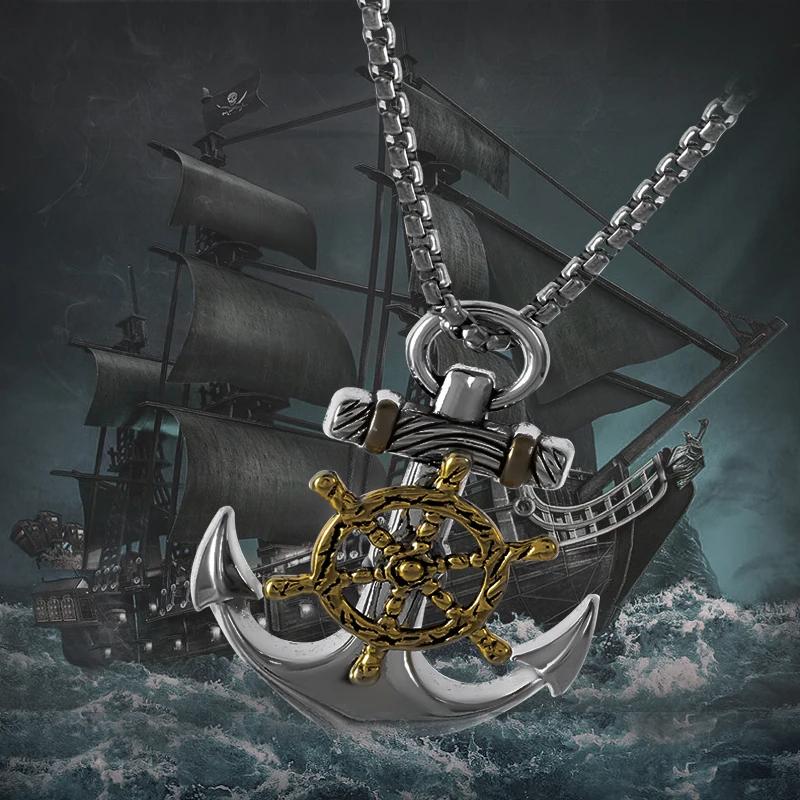 Vintage Retro Anchor Wheel Boat Ship Pendant Necklace Chain Unisex Men Women Fashion Gothic Amulet Talisman Jewelry Party Gift