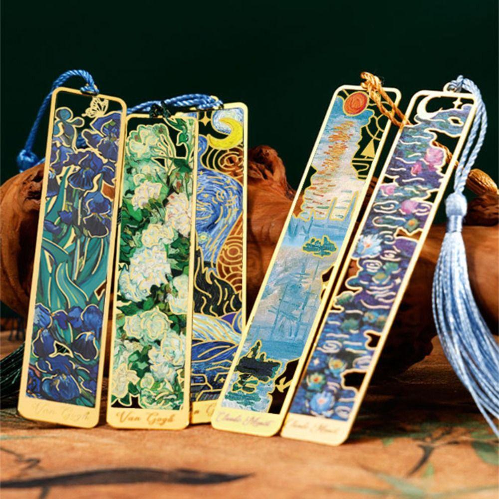 Oil Painting Reading Book Clip Student Gift Pagination Mark Retro Metal Bookmark