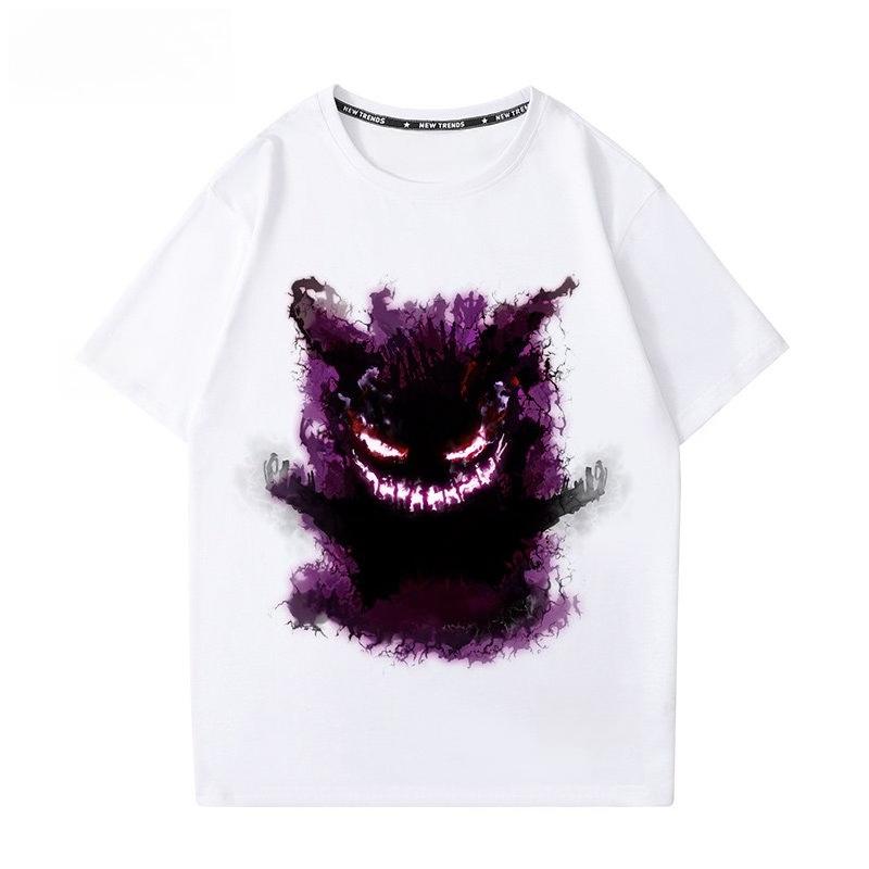 Pokémon Gengar Printing Tee Pure Cotton Tshirt Mens 2026 Summer Fashion Oversize Street Casual Y2K Tops Streetwear Clothing