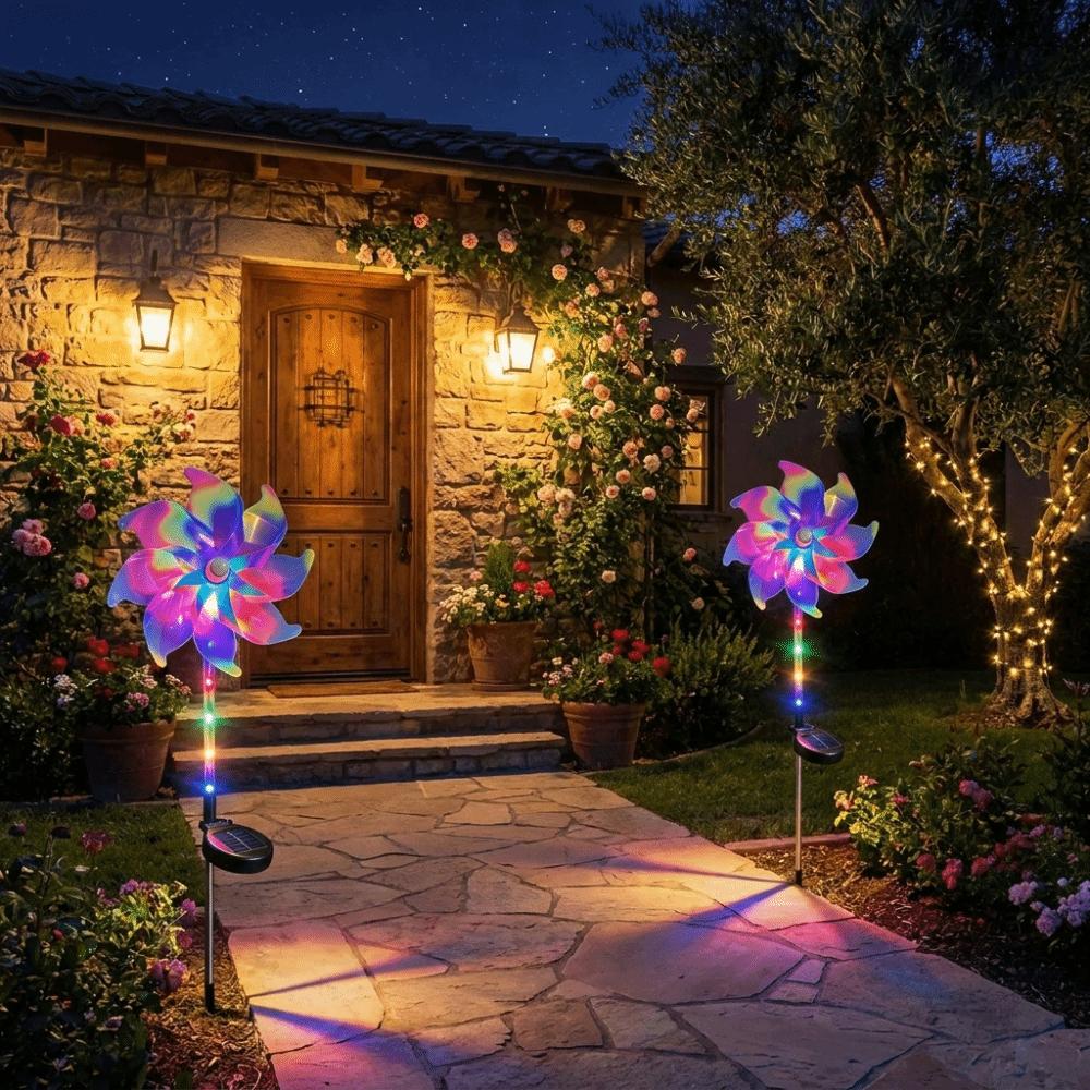 Rotating Solar Powered Windmill Lamp Waterproof Landscape Stake Lights Wedding Courtyard