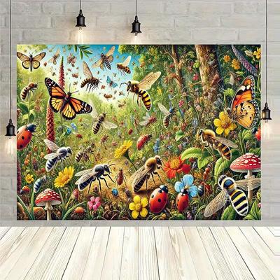 2D 2D Flachdruck Natur Garten Kulisse, Bienen, Schmetterlinge und Marienkäfer Wanddekoration