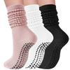 Damen rutschfeste lange Sportsocken locker 3 Paar Yoga Pilates Ballett Tanz Trainingssocken schwarz und weiß rosa
