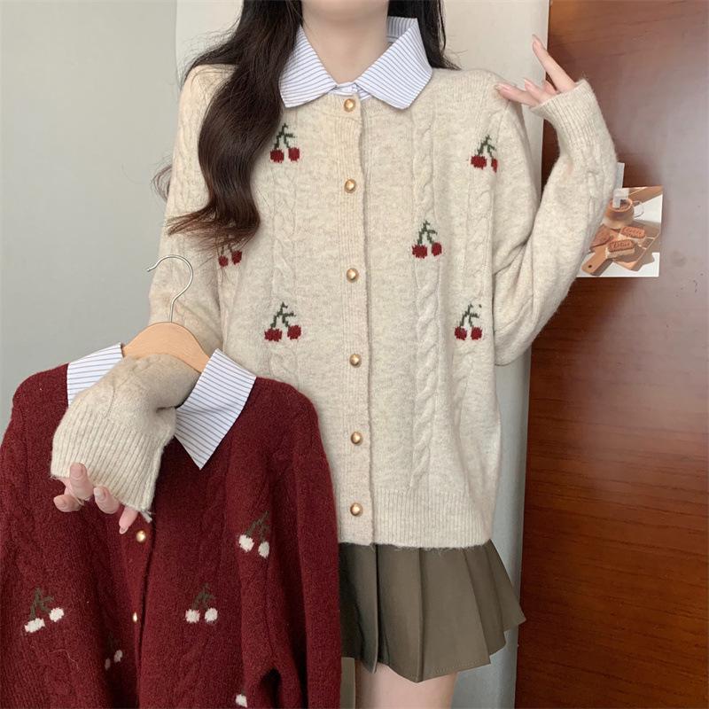 Women's Slimming Polo Neck Cardigan Sweater - College Style Short Knitwear for Spring/Autumn 2025