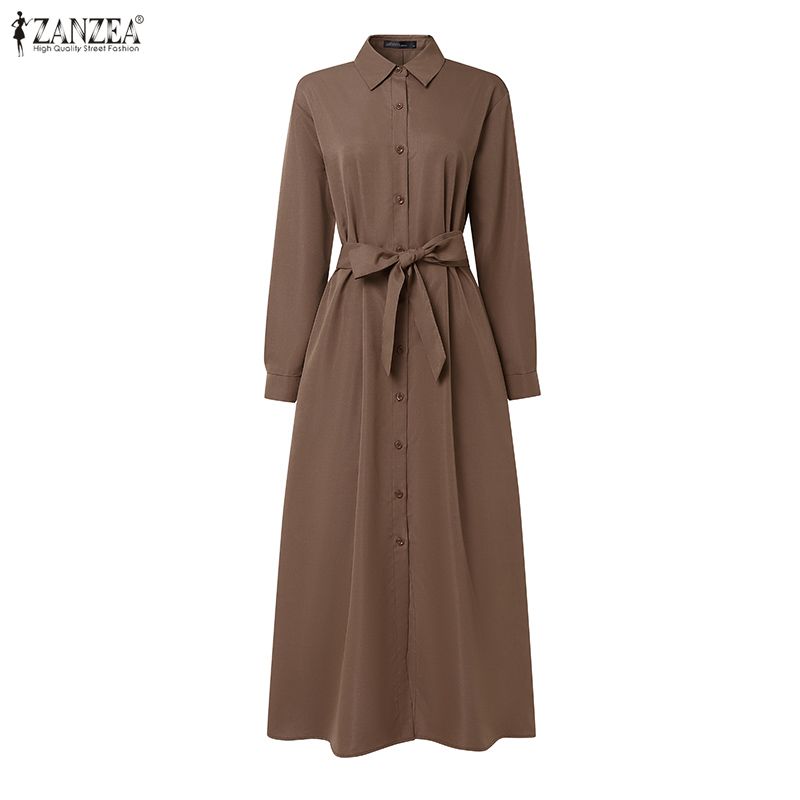 ZANZEA Lässiges Damen-Hemdkleid mit Umlegekragen und langen Ärmeln