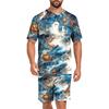 Men's Halloween Casual Pajama Set Short Sleeve Top and Shorts Lightweight Comfortable Sleepwear Set for Home and Lounge