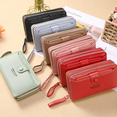 Coin Purse Smooth Zipper Press Button High Capacity Horizontal Multifunction Pocket Storage Delicate Sewing Long Fold Female Clutch Bag for Work