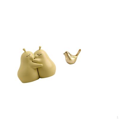 Hugging Pear Book Stand Ceramic Bookend Fine Workmanship Bookshelf Ornament Golden Birds Figurine