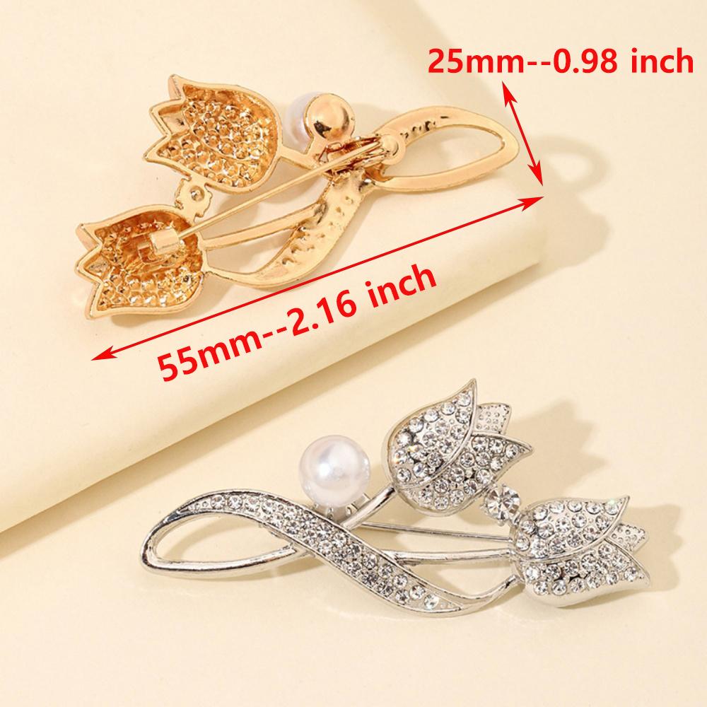 Fashion Crystal Tulip Flower Brooch Pins Shiny Women's Metal Brooches Alloy Pins Men Girls Party Badge Gifts