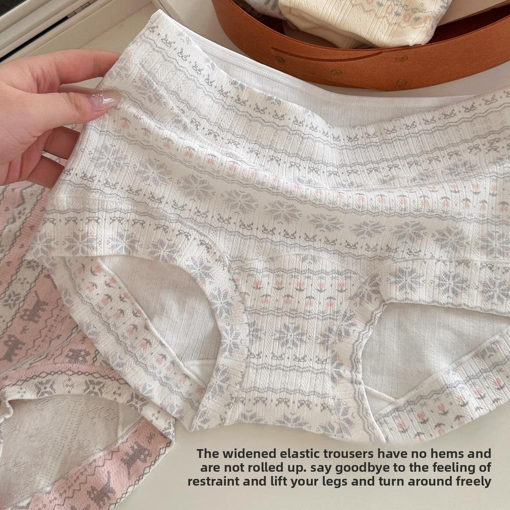 Fair Isle Style Pure Cotton Women Boyshort Panties, 10A Antibacterial Extended Crotch Soft Breathable Boxer Briefs Underwear