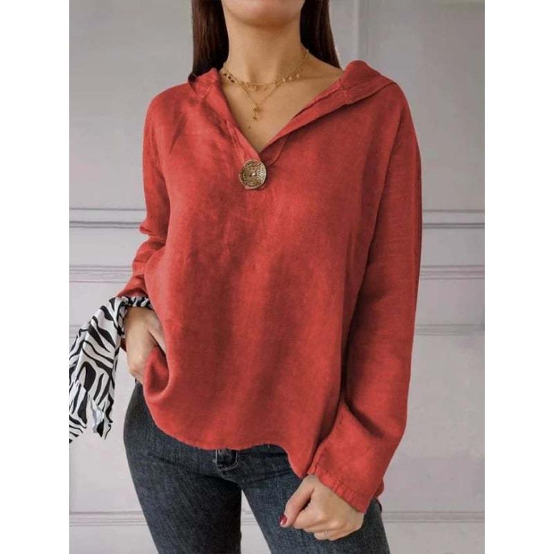 

Женская осенняя хлопковая конопляная футболка с капюшоном и одной пуговицей, однотонная футболка с узором «ласточкин хвост» XL красный