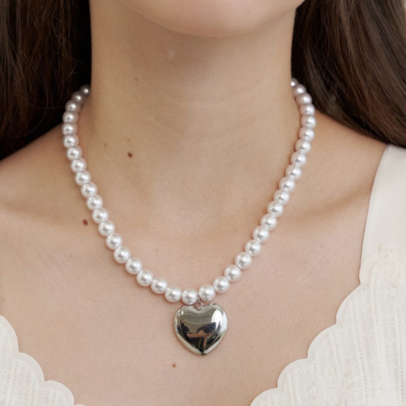 GETMEBLING Silver heart pearl Necklace