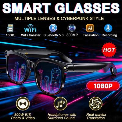 Neue 4K HD KI Smart Glasses Chat GPT 800MP Kamera Aufnahme WIFI Übertragung Bluetooth Anruf 260mAh Sprachassistent Smart Glasses Echtzeit-Übersetzung