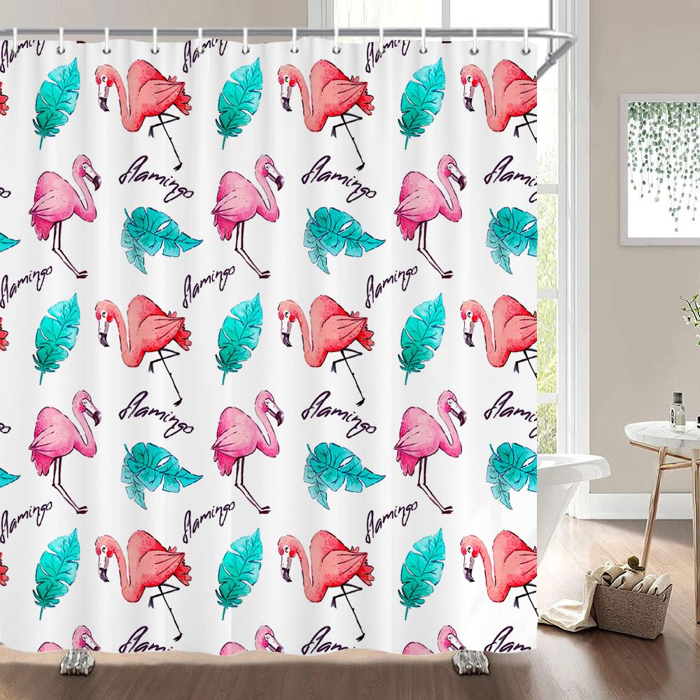 Flamingo Shower Curtain Fabric Waterproof Polyester Bathroom Curtains Pink Birds With Hooks 240X180 Decoration Bath Screen