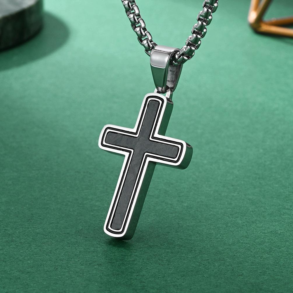 2026 Minimalist Design Camouflage Carbon Fiber Inlaid European Exquisite Cross Pendant Popular Retro Fashion Jewelry 60CM