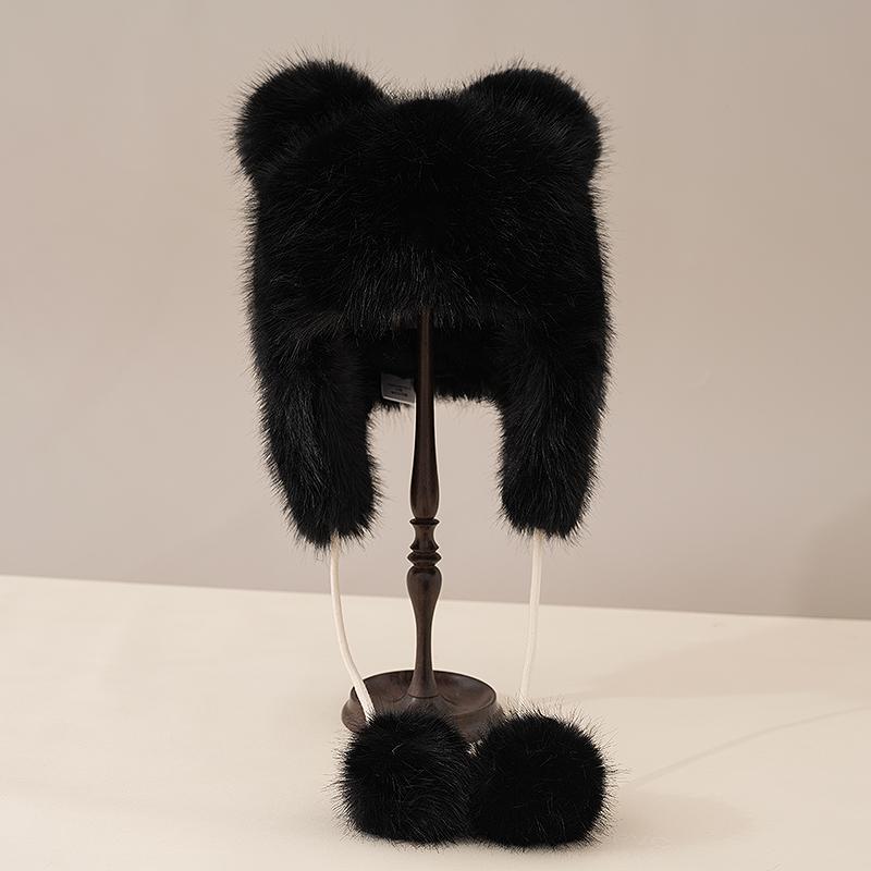 

Шапка для защиты ушей Big Furry Bear для женщин зимой, теплая и милая, ветрозащитная шапка для езды на велосипеде ONE SIZE чёрный