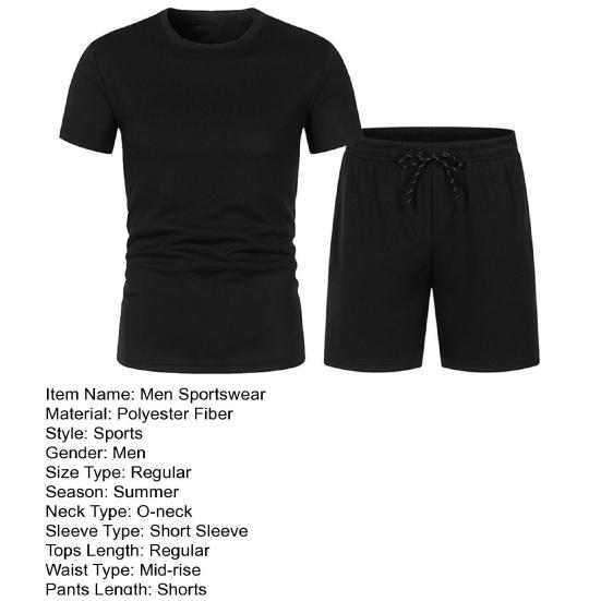 2ks/sada Pánská sportovní sada Tričko s kulatým výstřihem a krátkým rukávem Šortky s elastickým pasem a nastavitelnou stahovací šňůrkou Ležérní outfit