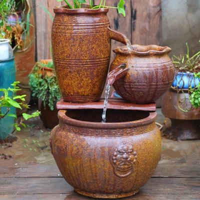 Vază ceramică cascadă retro handmade: Element de apă pentru piscicultură antică pentru peisaje de curte