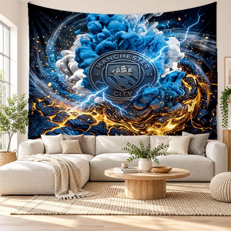Arazzo da Parete Manchester City, Tessuto Morbido da Appendere, Sfondo Decorativo per Camera da Letto, Arte da Parete per la Casa
