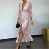 Elegant Floral V-Neck Split Hem Midi Dress 2026 Womens Sleeveless High-Waist Fit-and-Flare