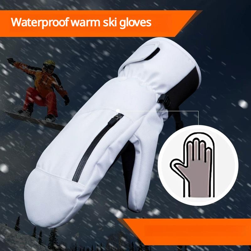 White Adult Double Layer Ski Gloves Winter Snow Gloves With Waterproof & Wear-Resistant With Inner Gloves