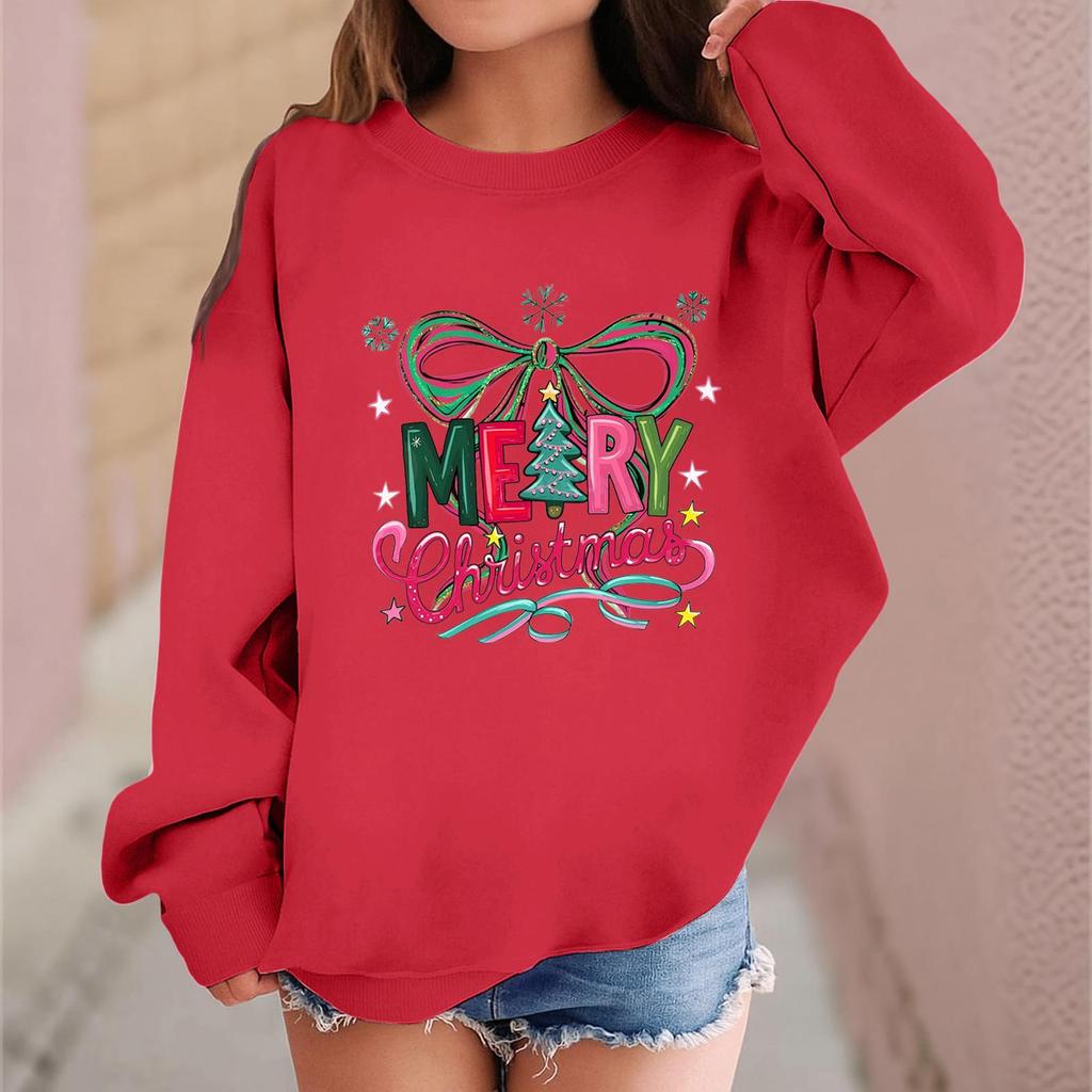 Children's Fashionable Casual Long-sleeved Loose Christmas Print Pullover Sweatshirt