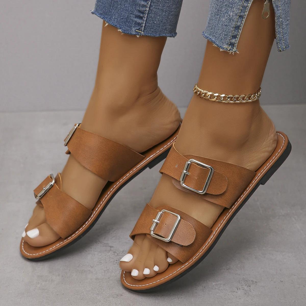 Новые женские летние трендовые повседневные туфли на плоской подошве с пряжкой — фото 14