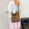 Mori Mushroom Embroidered Shoulder Messenger Bag Corduroy Plaid Double-sided Bag Autumn and Winter New Retro Student Class Bag