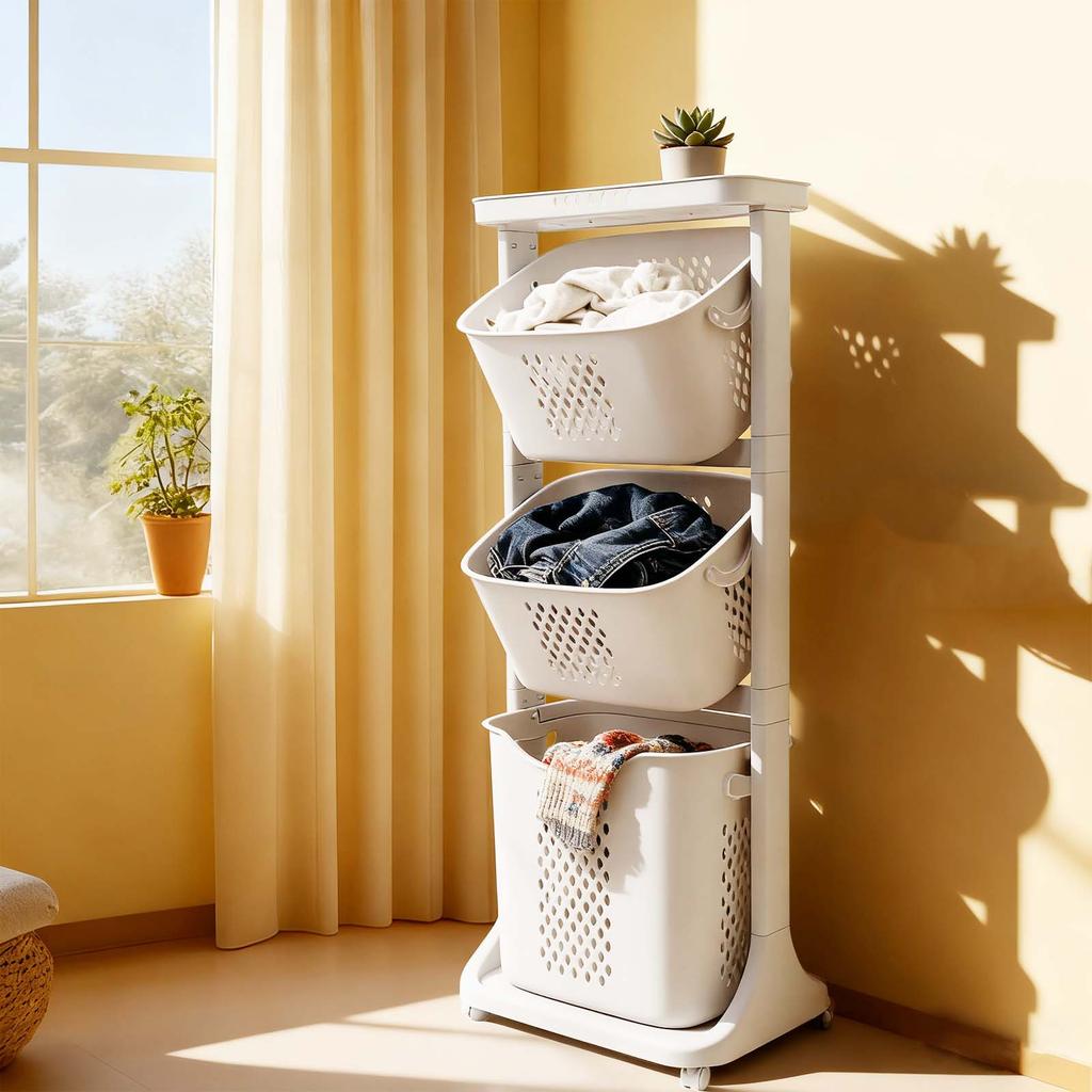 Laundry Hampers, 3 Tier Laundry Baskets Dirty Clothes Hamper with Wheels for Home, Dorms, Laundry Room and Apartment