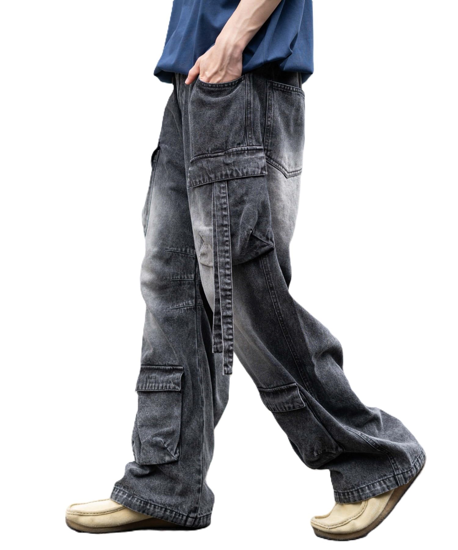 

WEGO Easy Denim Cargo Summer Size Denim Black Sonata Men s Multi-Pocket Pants, Jeans, Bottoms, Streetwear, Clothes, Gift, L,