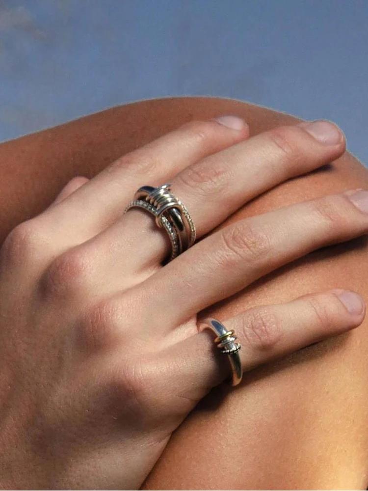 Copper Metal Luxury Multiple Levels Of Interlocking Zircon Ring Designed For Women Daily Life Trendy Fashion High Quality High Quality Fine High