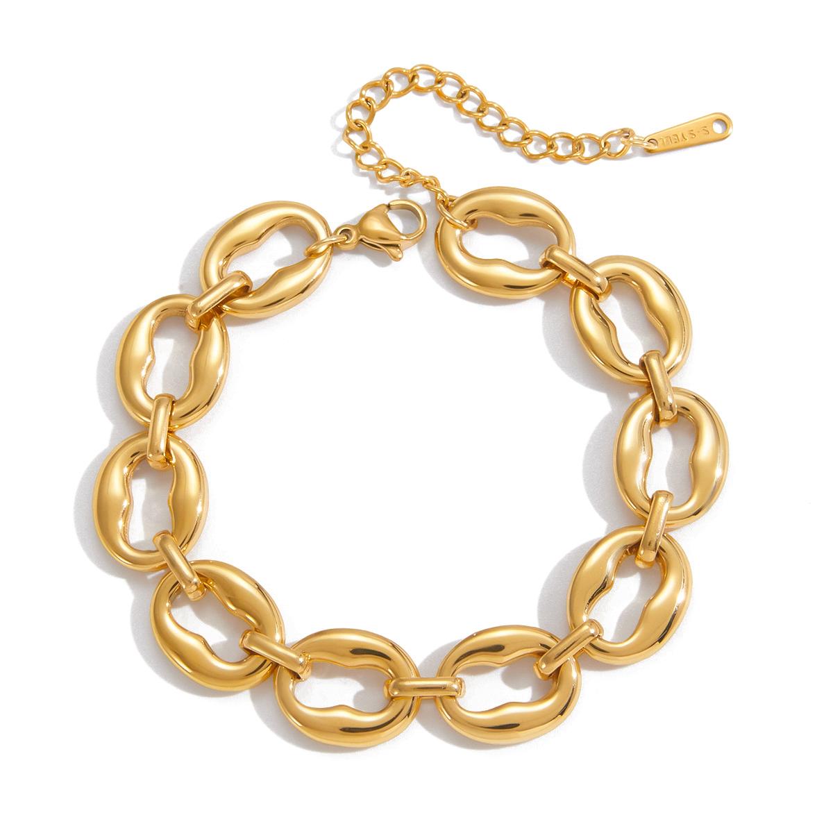 

Yori New Stainless Steel Geometric Colorblock Bracelet Metal Texture 18K Gold PVD Plated Waterproof Jewelry Gift 2025 золотистый