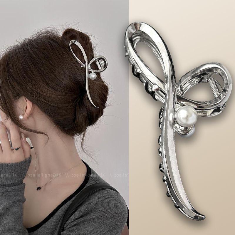 Pinza a morsetto in metallo ad alto livello con fiocco per capelli 2024 per donna: Pinza per Capelli a Forma di Squalo, Grande, Elegante, Stile Freddo, per la Nuca