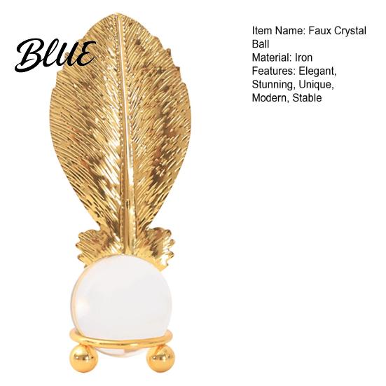 Soft Light Shadow Decor Faux Crystal Ball with Gold Leaf Stand Metal Statue