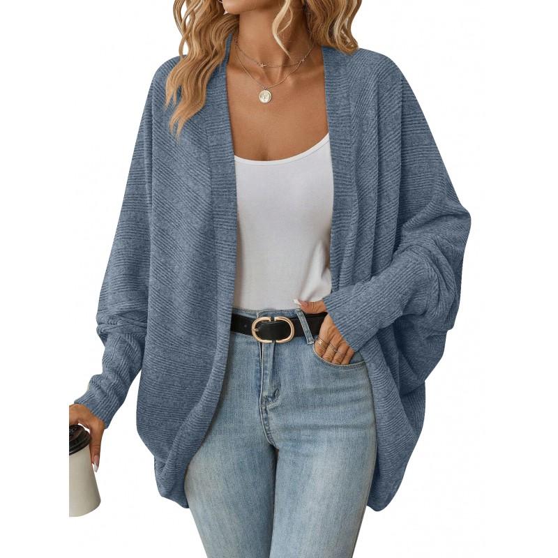 Damen Modischer Fledermausärmel Gestrickter Cardigan Lockerer Schnitt Dick V-Ausschnitt Lässige Oberbekleidung