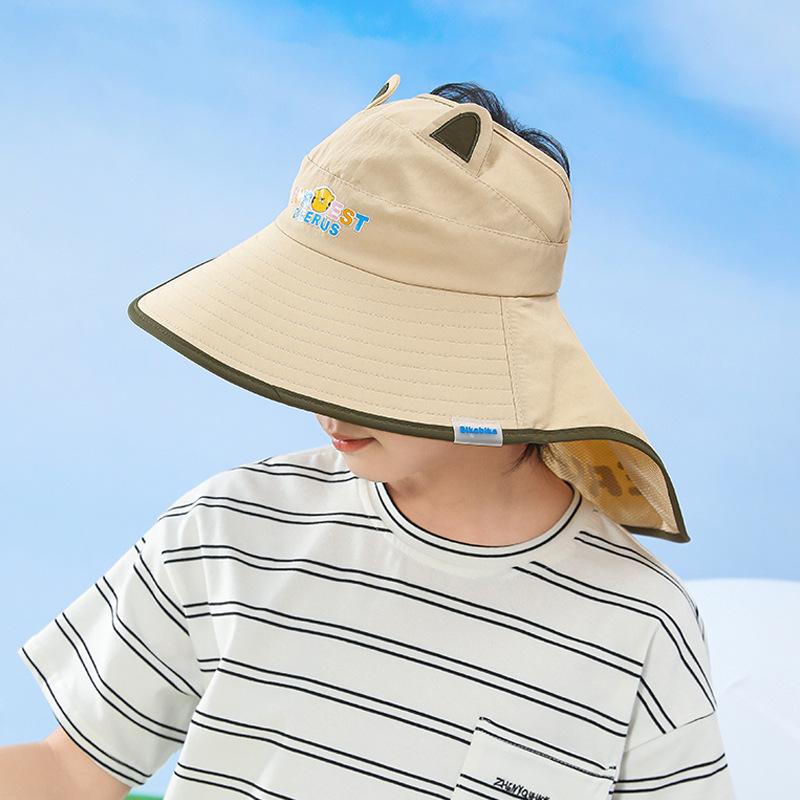 1108 Children's Hat Summer Outdoor Sun Protection Sun Hat Neck Protection Shawl Bucket Hat Boys and Girls Empty Top Sun Hat