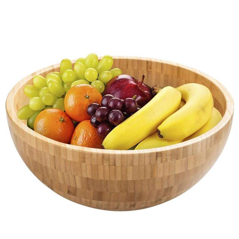 Round Bamboo Construction Salad for Serving Natural Wood Fruit Snack Table Set PREPARATIONS | Bowls