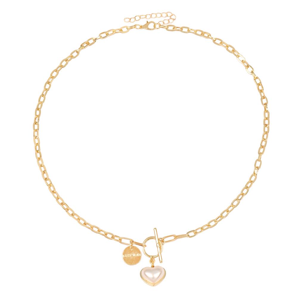 Francouzský Retro Perlový Přívěsek Srdce Klíční Kost Náhrdelník - Elegantní, Nišový Design