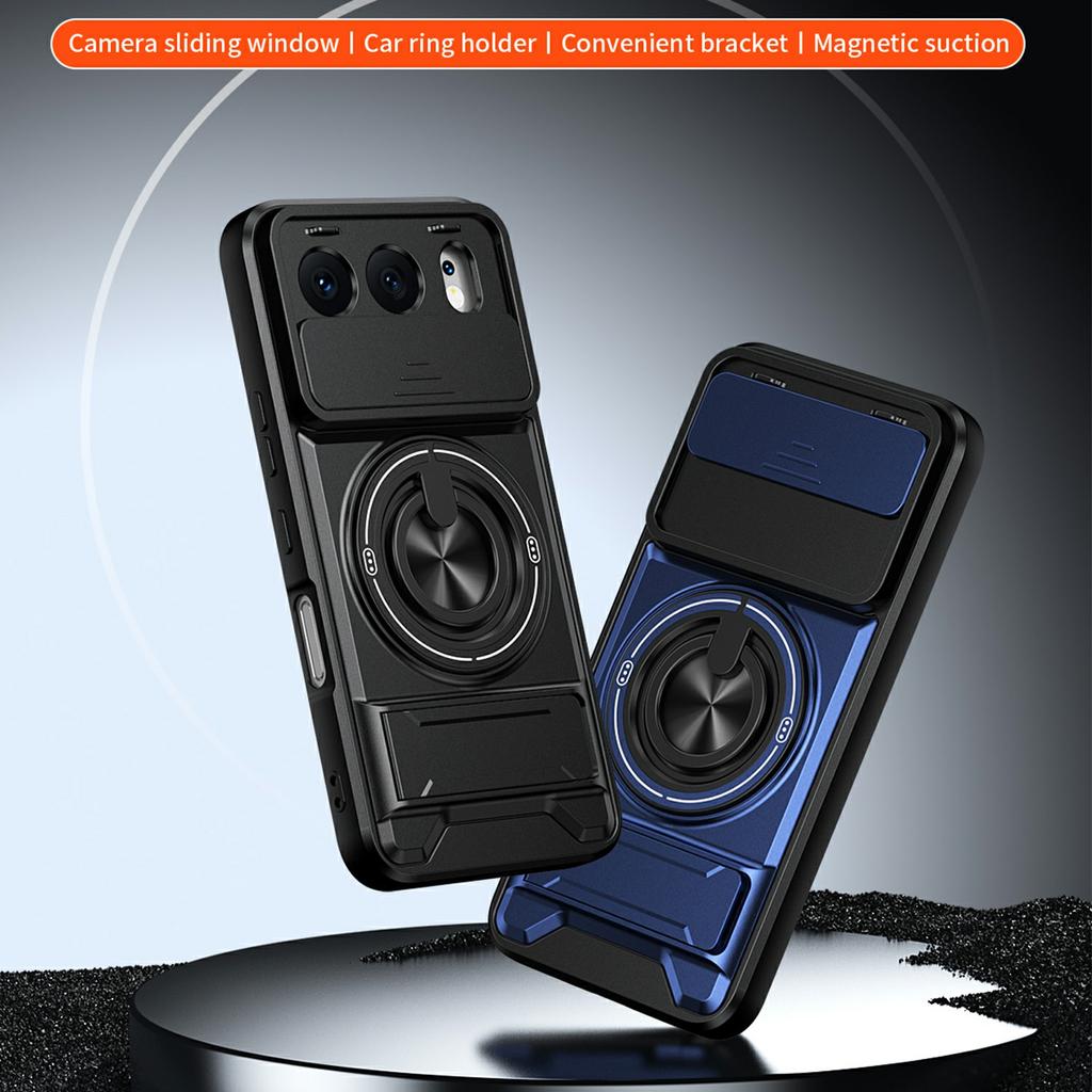 For Honor 500 5G Magnetic Case Ring Holder Foldable Kickstand TPU PC Phone Cover with Camera Lens Slider