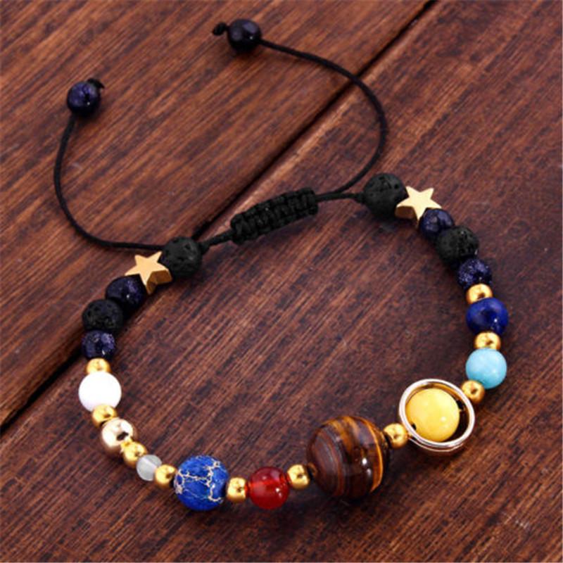 1Pc Cosmic Galaxy Solar System Bracelet for Women Men Natural Stone Resin Star Beads Nine Planet Bracelet Adjustable Bangle