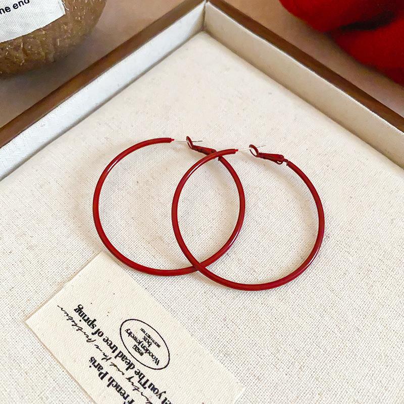 Silver Needle Cold Wind Round Ring Earrings European and American Simple Exaggerated Atmosphere Earrings Fashionable Versatile Design Sense Earrings