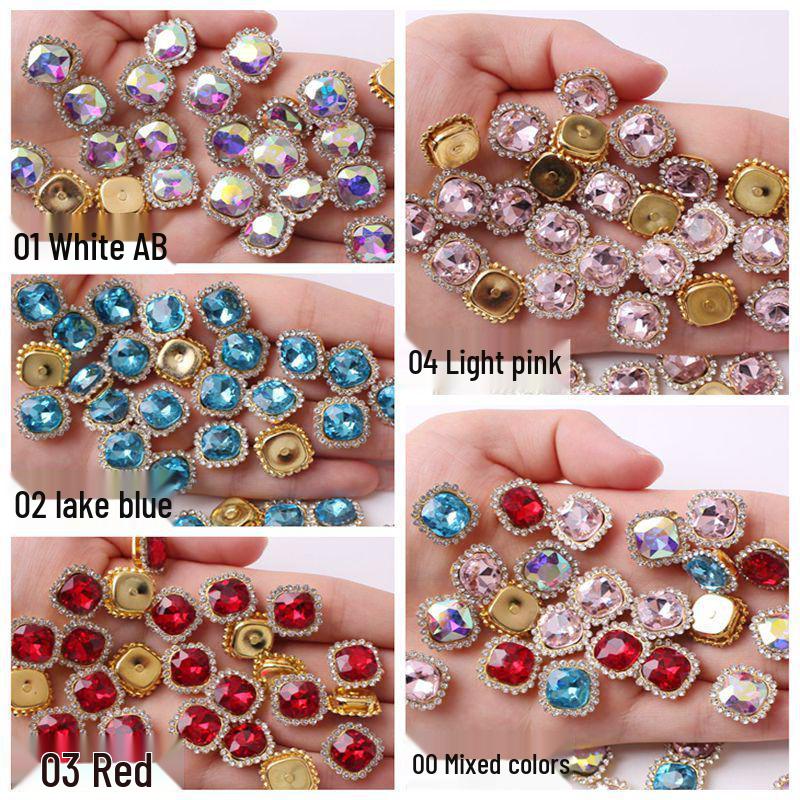 Premium 10x10 mm Square Claw Rhinestones for DIY Jewelry, Bows, and Hair Accessories - 40-200 Pieces