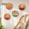 Decorative Wooden Rounds 4Pcs Boho Sunset Wall Art, Abstract Landscape Round Hanging Ornaments, Natural Scenery Ornaments Decor for Living Room