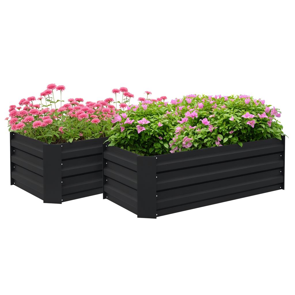 Set of 2 Garden Raised Beds Dim. 100L x 50W x 30H cm - Corrugated Steel Sheet Black